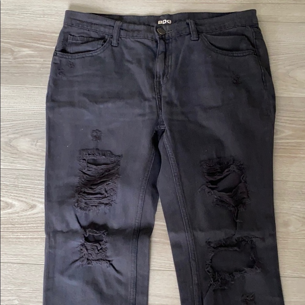 BDG Slim Boyfriend Shredded Black Jeans